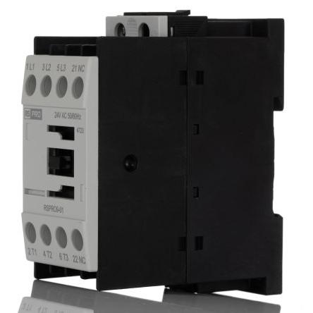 RS PRO 1 NC Stykač napětí ve vinutí 24V ac 3pólový 9 A 690V 4 kW s 1 NC kontakty 24V ac Elektromechanické 3P