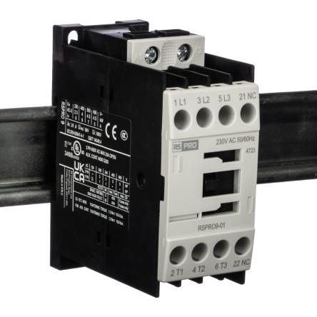 RS PRO 1 NC Stykač napětí ve vinutí 230V ac 3pólový 9 A 690V 4 kW s 1 NC kontakty Elektromechanické 3P