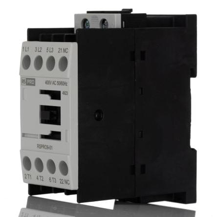 RS PRO 1 NC Stykač napětí ve vinutí 400V ac 3pólový 9 A 690V 4 kW s 1 NC kontakty Elektromechanické 3P