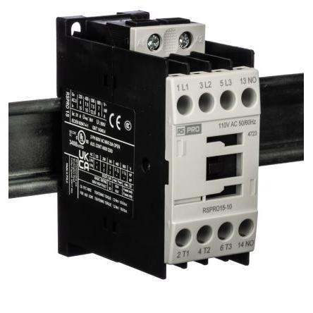 RS PRO 1 NO Stykač napětí ve vinutí 110V ac 3pólový 15 A 690V 7.5 kW s 1 NO kontakty Elektromechanické 3P