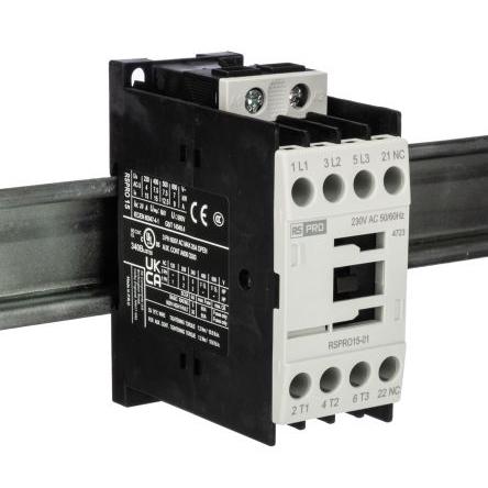 RS PRO 1 NC Stykač napětí ve vinutí 230V ac 3pólový 15 A 690V 7.5 kW s 1 NC kontakty Elektromechanické 3P