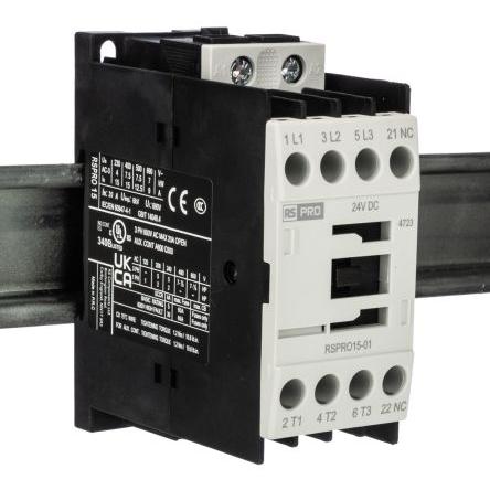 RS PRO 1 NC Stykač napětí ve vinutí 24V dc 3pólový 15 A 690V 7.5 kW s 1 NC kontakty 24V dc Elektromechanické 3P