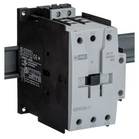 RS PRO 1 NO, 1 NC Stykač napětí ve vinutí 24V ac 3pólový 50 A 690V 22 kW s 1 NO/1 NC kontakty 24V ac Elektromechanické