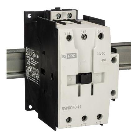 RS PRO 1 NO, 1 NC Stykač napětí ve vinutí 24V dc 3pólový 50 A 690V 22 kW s 1 NO/1 NC kontakty 24V dc Elektromechanické