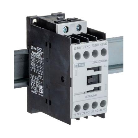 RS PRO 4 NO Stykač napětí ve vinutí 230V ac 1pólový 4 A 500V s 4 NO kontakty Elektromechanické