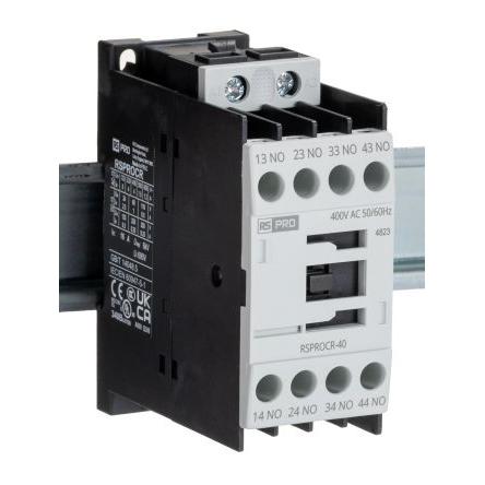 RS PRO 4 NO Stykač napětí ve vinutí 400V ac 1pólový 4 A 500V s 4 NO kontakty Elektromechanické