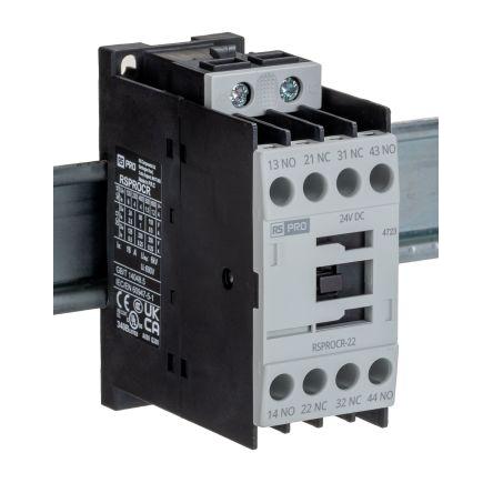 RS PRO 2 NO, 2 NC Stykač napětí ve vinutí 24V dc 1pólový 4 A 500V s 2 NO/2 NC kontakty 400V Elektromechanické