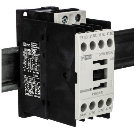 RS PRO 3 NO, 1 NC Stykač napětí ve vinutí 24V ac 1pólový 4 A 500V s 3 NO, 1 NC kontakty 24V ac Elektromechanické