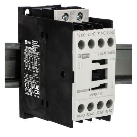 RS PRO 3 NO, 1 NC Stykač napětí ve vinutí 230V ac 1pólový 4 A 500V s 3 NO, 1 NC kontakty 230V ac Elektromechanické