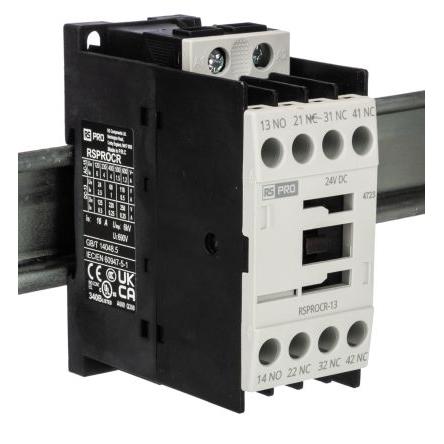 RS PRO 3 NO, 1 NC Stykač napětí ve vinutí 24V dc 1pólový 4 A 500V s 3 NO, 1 NC kontakty Elektromechanické