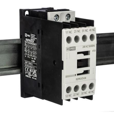RS PRO 4 NO Stykač napětí ve vinutí 24V ac 1pólový 4 A 500V s 4 NO kontakty 24V ac Elektromechanické