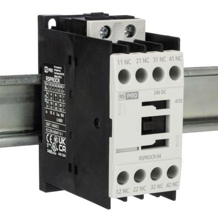 RS PRO 4 NO Stykač napětí ve vinutí 24V dc 1pólový 4 A 500V s 4 NO kontakty 24V dc Elektromechanické