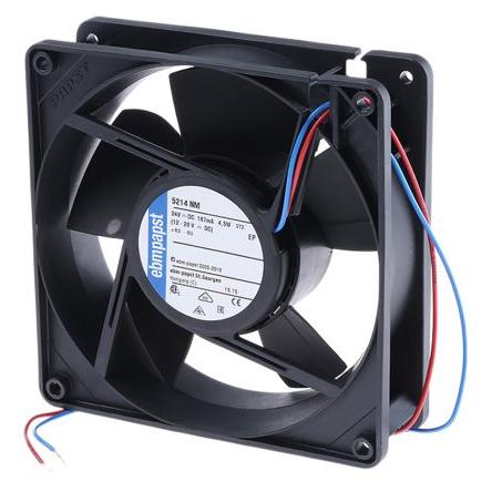 ebm-papst Axiální ventilátor, řada: 5200 N, průtok vzduchu: 187 m³/h 4.6 W 24V dc 192 mA IP68, IP54 127 mm 127mm 38 mm