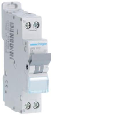 Hager Elektronický jistič, řada: MFN 240V, počet kanálů: 1, 2A, šířka: 17.5mm, hloubka: 70 mm, 3 kA