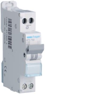 Hager Elektronický jistič, řada: MFS 253V, počet kanálů: 1, 32A, charakteristika: Křivka C Lišta DIN, šířka: 17.5mm, 3
