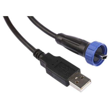 Bulgin Kabel USB Vnější, řada: PX0441, A: Micro USB typ B, 2 m Vnější, Černá, B: USB typu A