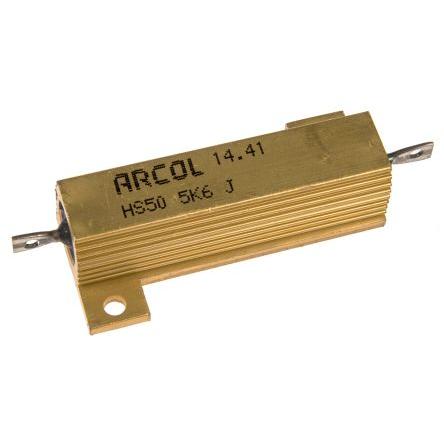 Rezistor pro montáž na rám, řada: HS50 5.6 kΩ ±5 % HS50 5K6 J 50 W, Hliník, Axiální Vinutý Arcol Ohmite