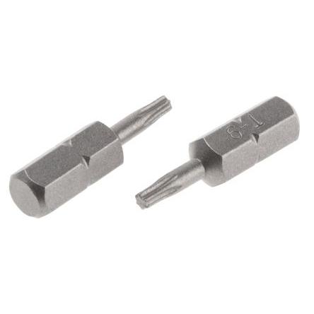 RS PRO Bit šroubováku, Chrom-vanadová ocel, Šestihran, 6.35 mm, T9, celková délka: 25 mm, počet kusů: 1