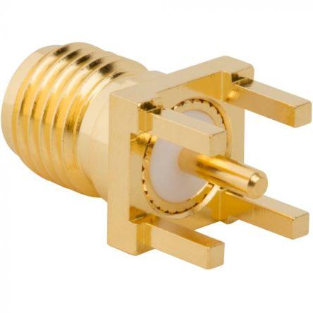 Amphenol RF Konektor RF Vnitřní, 50 Ω, orientace těla: Rovný, Průchozí otvor RP-SMA Přepážka Plošný spoj, 18GHz 165 °C
