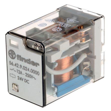 Finder Výkonové relé DPDT Montáž na plošný spoj 12A 24V dc 56