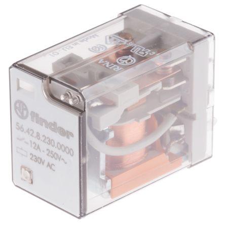 Finder Výkonové relé DPDT Montáž na plošný spoj 12A 230V ac 56