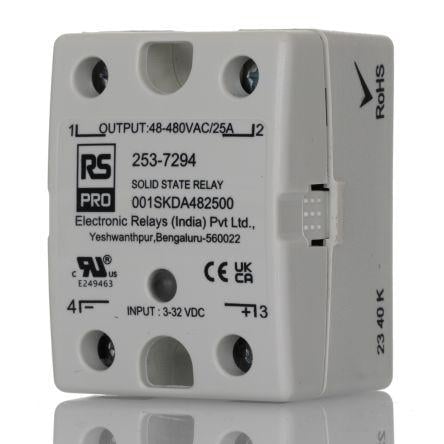 RS PRO Polovodičové relé 25 A Montáž do panelu, Povrchová montáž SPST 480 Vrms 32V dc