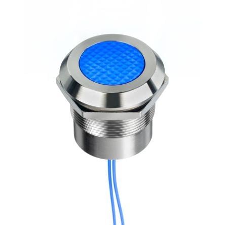 Indikátor pro montáž do panelu, řada: RS PRO Modrá, typ žárovky: LED Drátový kabel RS PRO 24V ac/dc 25 mm, IP69K, IP67