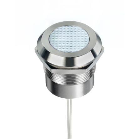 Indikátor pro montáž do panelu, řada: RS PRO Bílá, typ žárovky: LED Drátový kabel RS PRO 24V ac/dc 25 mm, IP67, IP69K