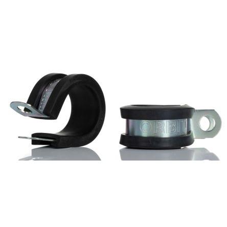 RS PRO Spona tvaru P 20 mm (vnitřní prům.), Černá, Etylen-propylen-dien-monomerní kaučuk, Měkká ocel