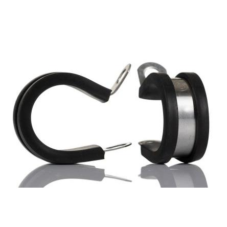 RS PRO Spona tvaru P 21 mm (vnitřní prům.), Černá, Pryž, Nerezová ocel 304