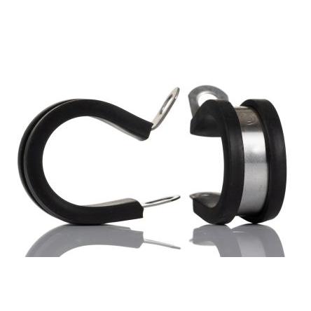 RS PRO Spona tvaru P 22 mm (vnitřní prům.), Černá, Pryž, Nerezová ocel 304