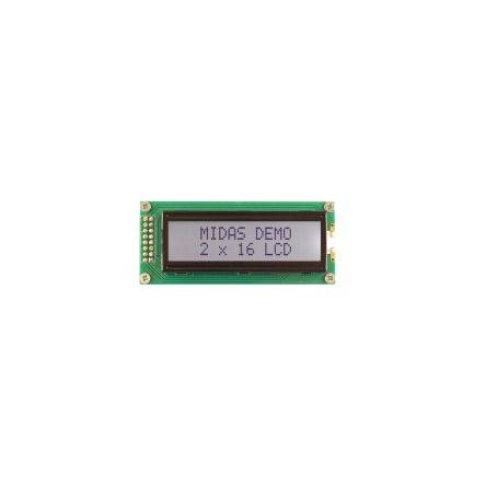 Monochromatický LCD displej MC21605B6W-FPTLW3.3-V2 LCD podsvícení LED Bílá Paralelní Midas Bílá, Černá 2 x 16