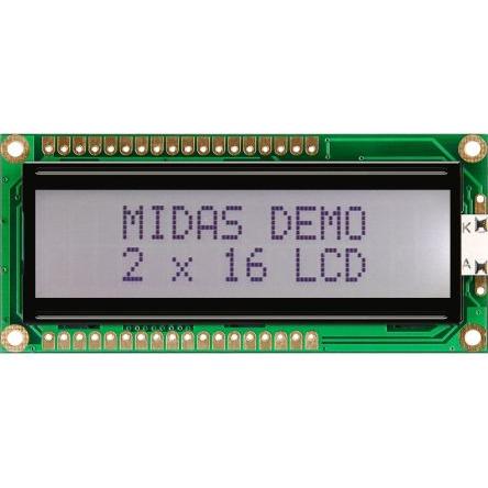 Monochromatický LCD displej MC21605G6W-FPTLW3.3-V2 LCD podsvícení LED Bílá Paralelní Midas Černá, Bílá 2 x 16