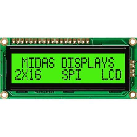 Monochromatický LCD displej MD21605G6W1-FPTLRGBS LCD podsvícení LED Paralelní Midas 2 x 16