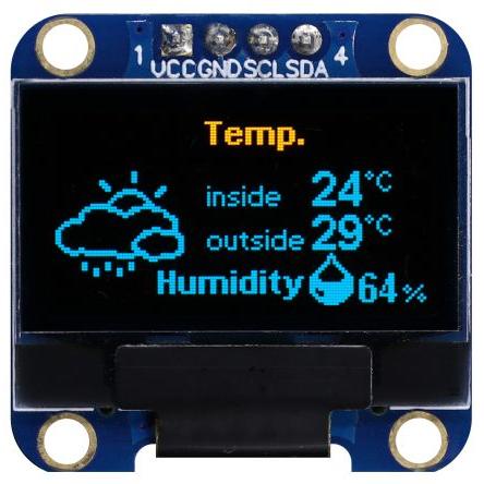 Displej OLED, řada: MDOB128064WV-YBI 0.96 in Žlutá Pasivní matice 128 x 64 pixelů COB Midas I2C