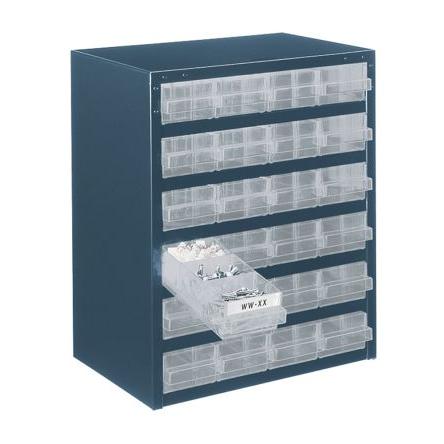 Skladovací jednotka se zásuvkami 24 Modrá Ocel Průhledné zásuvky 435 mm x 357mm x 255 mm Raaco