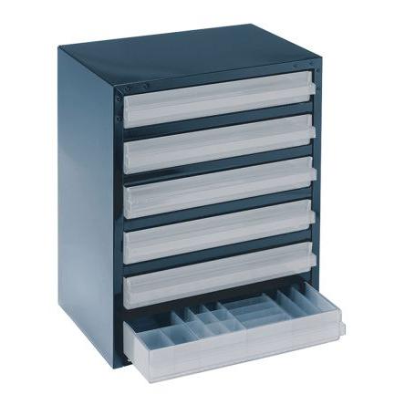 Skladovací jednotka se zásuvkami 6 Modrá Ocel Průhledné zásuvky 435 mm x 357mm x 255 mm Raaco