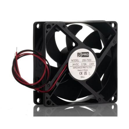 RS PRO Axiální ventilátor, průtok vzduchu: 1.04 m³/min 2.4 W 24V dc 100 mA IP20 80 mm 80mm 25 mm