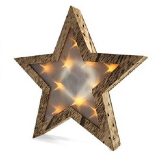 Solight LED dřevěná vánoční hvězda, 3D efekt světla, 3 x AA , teplá bílá  1V42