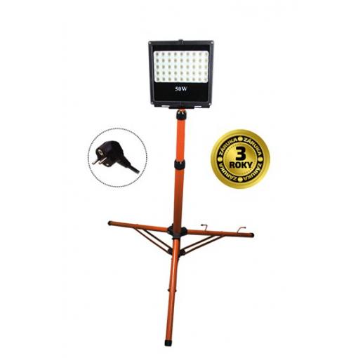 LED reflektor s vysokým stojanem, 50W, 4250lm, 6000k, kabel se zástrčkou, AC 230V černo oranžový   WM-50W-FVS