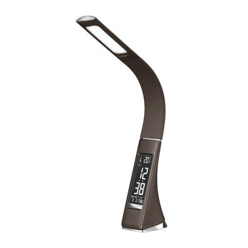 Solight LED stolní lampička s displayem, 6W, 4100K, kůže, hnědá - WO46-H