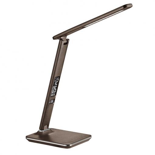 Solight LED stolní lampička s displayem, 9W, volba teploty světla, kůže, hnědá - WO45-H