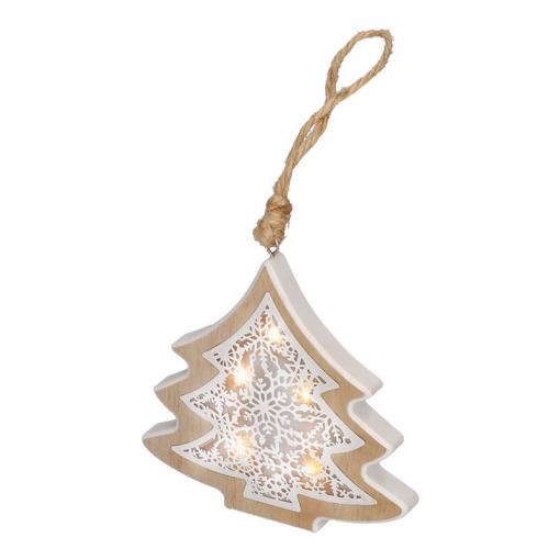Solight LED vánoční stromek, dřevěný dekor, 6LED, teplá bílá, 2x AAA  1V45-T
