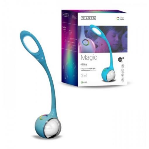 NILSEN LED stolní lampa MAGIC dotyková, stmívatelná, 7W, barev.podsvícení, modrá   US006