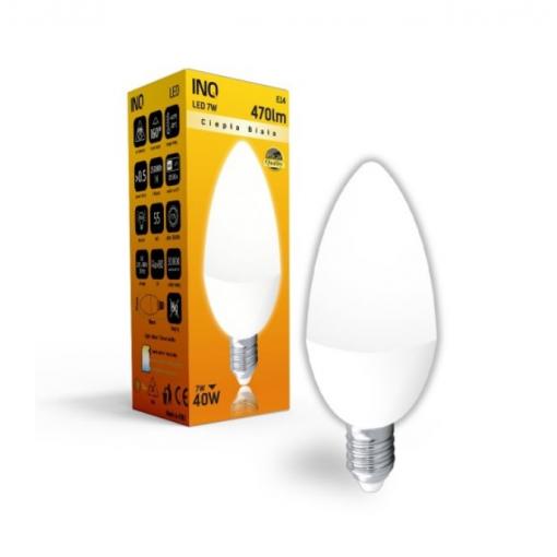 LED žárovka INQ, E14 svíč.7W B37, teplá bílá   IN407090