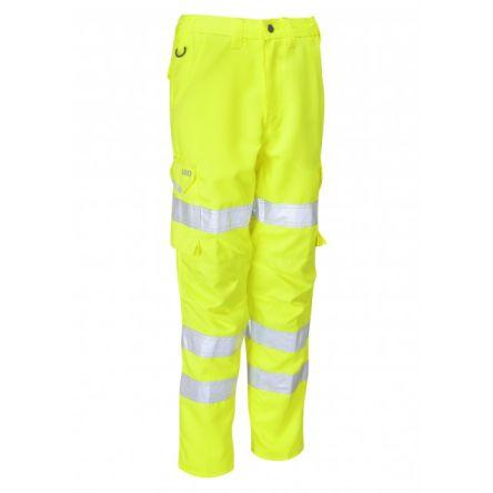Leo Workwear CL01-Y Žlutá Vodotěsný, Odolné proti skvrnám, Vysoká viditelnost Reflexní kalhoty 82 to 90 cm