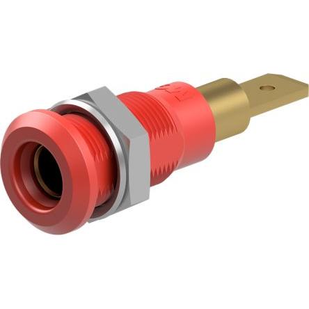 Staubli Testovací zásuvka, 4 mm, 30V ac, 25A, Červená, Vnitřní Jazýček, materiál kontaktu: Slitina měď-zinek, pokovení