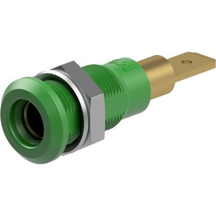 Staubli Testovací zásuvka, 4 mm, 30V ac, 25A, Zelená, Vnitřní Jazýček, materiál kontaktu: Slitina měď-zinek, pokovení