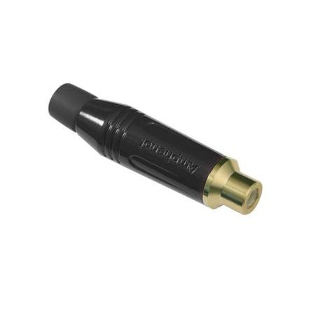 Amphenol Industrial Zásuvka RCA, orientace těla: Rovný, Černá, Kabel, pokovení: Zlatá 10A, 75 °C, -25 °C, materiál