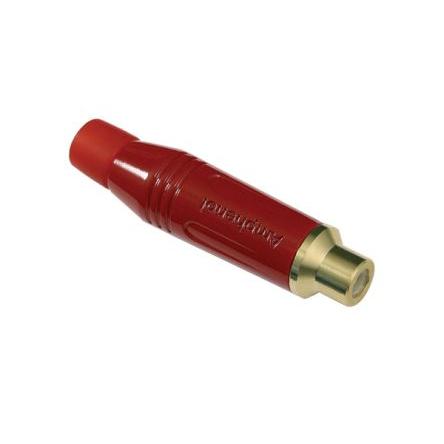 Amphenol Industrial Zásuvka RCA, orientace těla: Rovný, Červená, Kabel, pokovení: Zlatá 10A, 75 °C, -25 °C, materiál